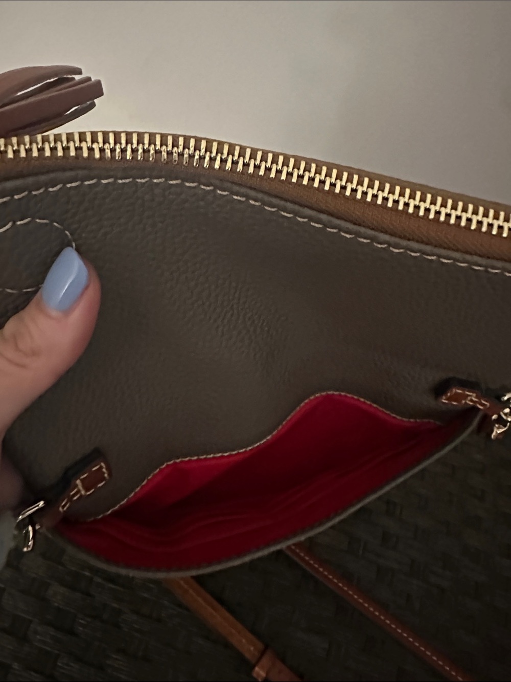Dooney & Bourke Pebbled Leather Crossbody in Gray with Brown Trim - Picture 4 of 4